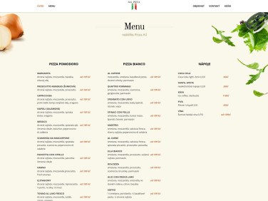 Website for Restaurant Front Page menu